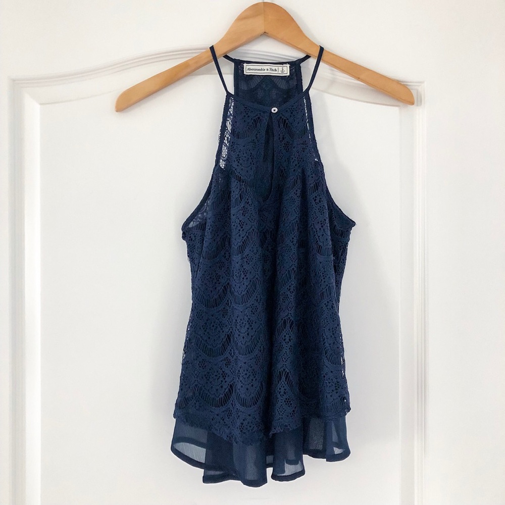 NAVY LACE TOP